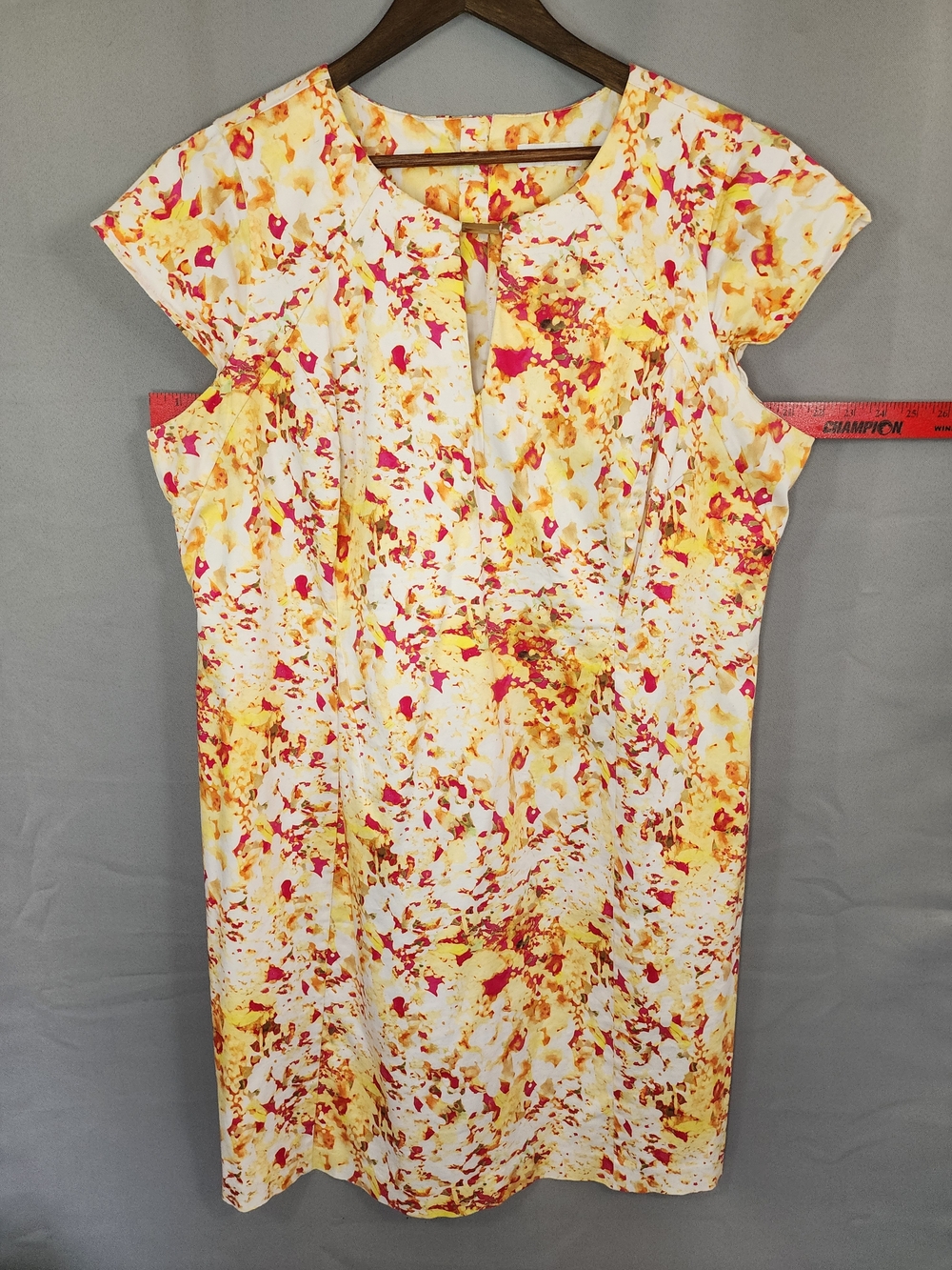 Calvin Klein Yellow, Pink & White Splash Cap-Sleeve Midi Dress